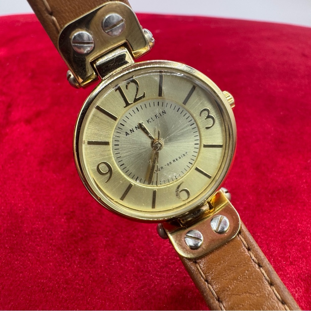 Anne Klein Gold-tone Dial with Brown Leather Strap Women’s Watch Classic elegant